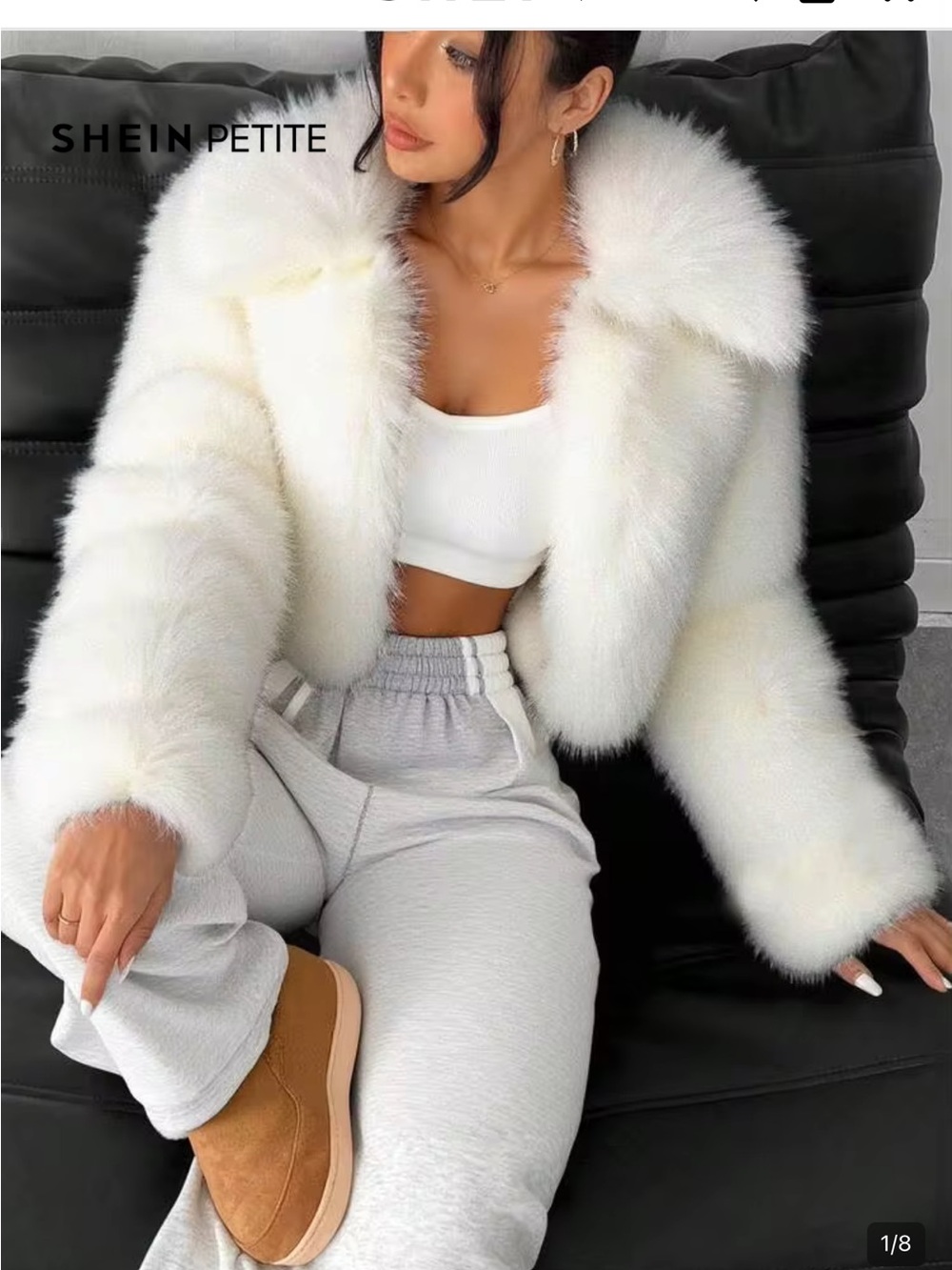 White Faux Fur Cropped Coat